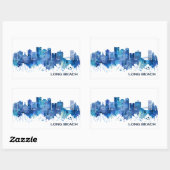 Sticker Rectangulaire Long Beach California Skyline Blue (Feuille)