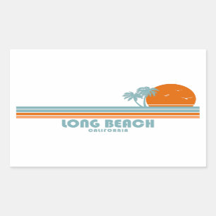 Sticker Rectangulaire Long Beach Californie Sun Palm Trees