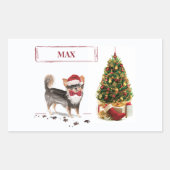 Sticker Rectangulaire Long Haired Chihuahua Funny Christmas Dog Tree (Devant)