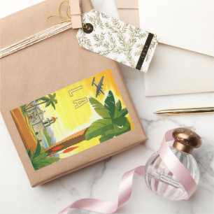 Sticker Rectangulaire Los Angeles vintage, Californie Mission avec palmi