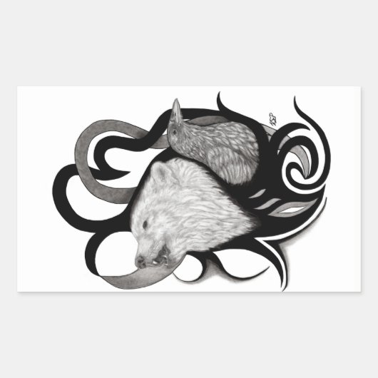 Sticker Rectangulaire Loup blanc avec art tribal coréen (Devant)