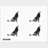 Sticker Rectangulaire Loup de Howling blanc noir (Feuille)