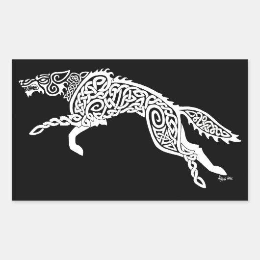 Sticker Rectangulaire Loup de nouage, blanc sur noir (Devant)
