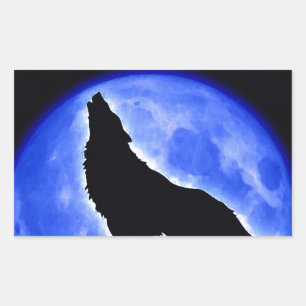 Sticker Rectangulaire Loup hurlant à la lune