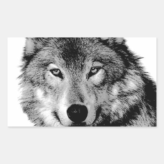 Sticker Rectangulaire Loup noir et blanc (Devant)