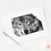 Sticker Rectangulaire Loup noir et blanc (Enveloppe)
