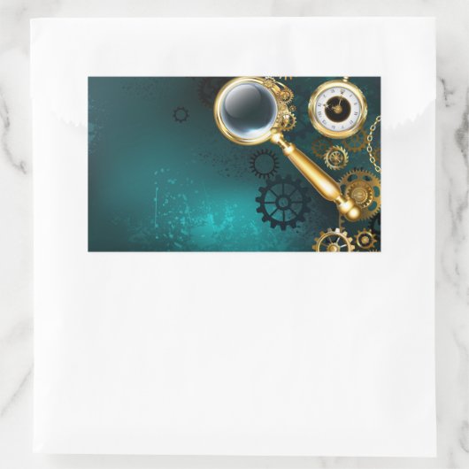 Sticker Rectangulaire Loupe en style Steampunk (Sac)