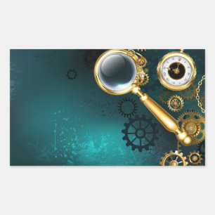 Sticker Rectangulaire Loupe en style Steampunk