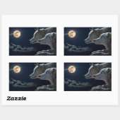 Sticker Rectangulaire Loups hurlant à la Pleine lune de nuit (Feuille)