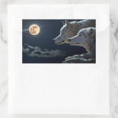 Sticker Rectangulaire Loups hurlant à la Pleine lune de nuit (Sac)
