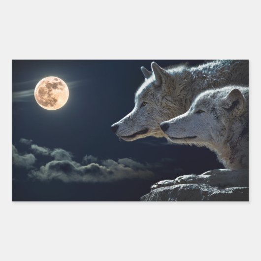 Sticker Rectangulaire Loups hurlant à la Pleine lune de nuit (Devant)