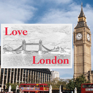 Sticker Rectangulaire Love LONDON Tower Bridge gaufré moderne