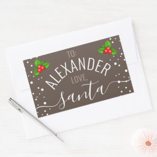 Sticker Rectangulaire "Love, Père Noël" Nom personnalisé Taupe Holid