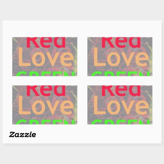 STICKER RECTANGULAIRE LOVE RED GOLDEN VERT (Feuille)