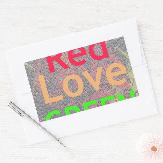 STICKER RECTANGULAIRE LOVE RED GOLDEN VERT (Enveloppe)
