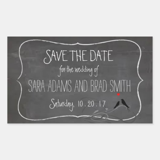 Sticker Rectangulaire Lovebirds rustiques Chalkboard Enregistrer les sti (Devant)