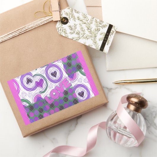 Sticker Rectangulaire Lovely Love Heart Motif Art Imprimer (Cadeaux)