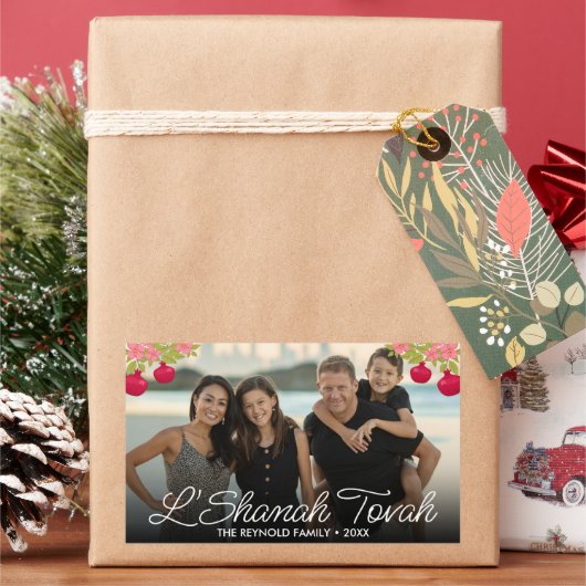Sticker Rectangulaire L'Shanah Tovah Script Photo Fleur de grenade (vacances)