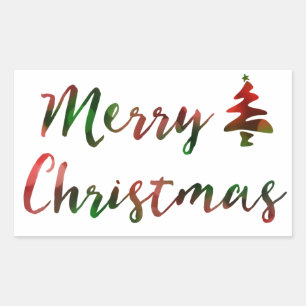 Sticker Rectangulaire Lumières d'arbre de Bokeh de Joyeux Noël