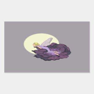 Sticker Rectangulaire Lune contemplant la fleur violette Fée Ciel du soi