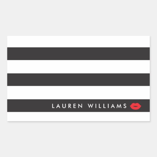 Sticker Rectangulaire Luxe Black/White Stripes Rouge Lips maquillage Art (Devant)