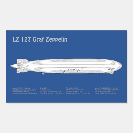 Sticker Rectangulaire LZ 127 Graf Zeppelin - Plan directeur des navires  (Devant)