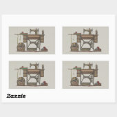 Sticker Rectangulaire Machine à coudre et chatons (Feuille)