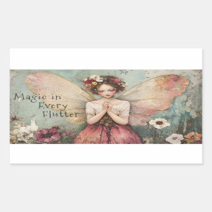Sticker Rectangulaire Magique Whimsical Fairy & Flower Garden avec devis