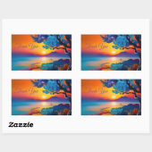 Sticker Rectangulaire Magnifique lever de soleil sur l'étang Merci (Feuille)