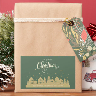 Sticker Rectangulaire Maison de Noël Green Retro   Immobilier personnali