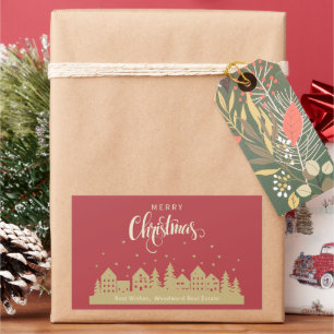 Sticker Rectangulaire Maison de Noël Red Retro   Realtor Personnalisé