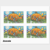 STICKER RECTANGULAIRE MAISON DE SOURIS, TRICK OU TRAITEMENT BALLES HALLO (Feuille)
