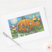 STICKER RECTANGULAIRE MAISON DE SOURIS, TRICK OU TRAITEMENT BALLES HALLO (Enveloppe)