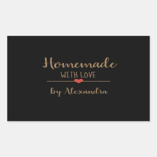 Sticker Rectangulaire Maison faite avec amour noir et or nom oval sticks