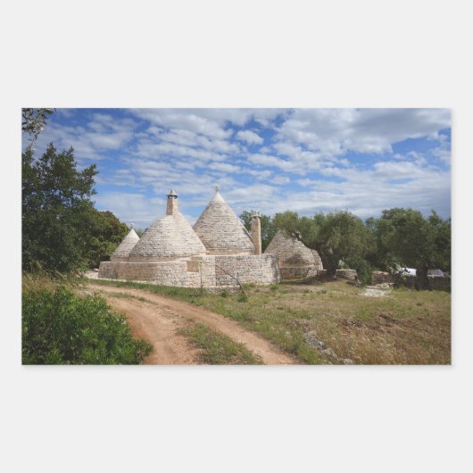 Sticker Rectangulaire Maisons Trulli dans les Pouilles/Pouilles (Devant)