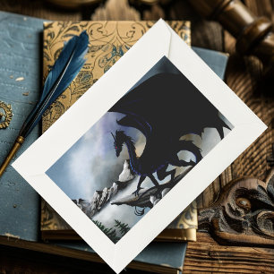 Sticker Rectangulaire Majestueux Montagnes de Fantasy Sombres Dragon Noi