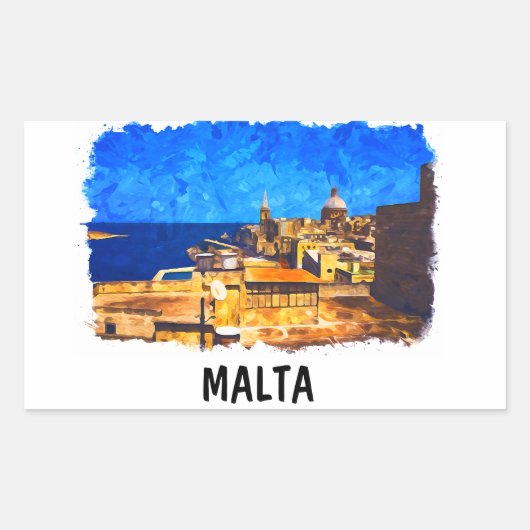 Sticker Rectangulaire Malte Vintage voyage d'aquarelle Valletta (Devant)