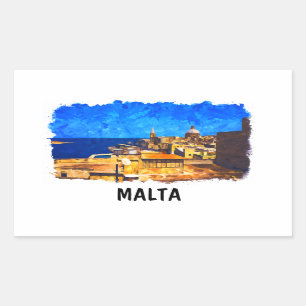 Sticker Rectangulaire Malte Vintage voyage d'aquarelle Valletta
