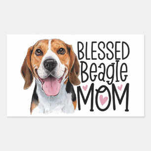 Sticker Rectangulaire Maman Beagle Mignonne Amoureuse des Chiens Cœurs R