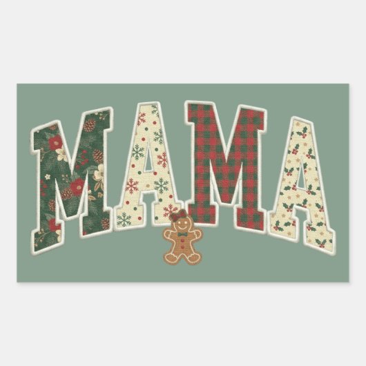 Sticker Rectangulaire Maman Noël Motif Faux Patchwork II (Devant)