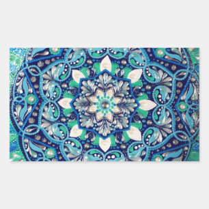 Sticker Rectangulaire Mandala d'art des points bleus