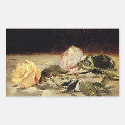 Sticker Rectangulaire Manet : Deux Roses sur une nappe (Devant)