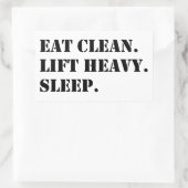 Sticker Rectangulaire Mangez Propres. Ascenseur Lourd. Dormir. (Sac)