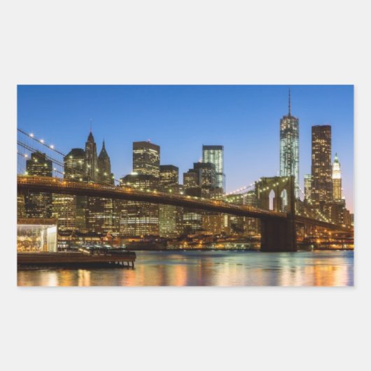 Sticker Rectangulaire Manhattan et Brooklyn Bridge à Dusk (Devant)
