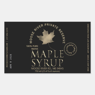 Sticker Rectangulaire MAPLE SYRUP Réserve privée Gold Leaf Date de récol