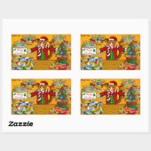 Sticker Rectangulaire Marché de poisson de Noël Stand Chat (Feuille)