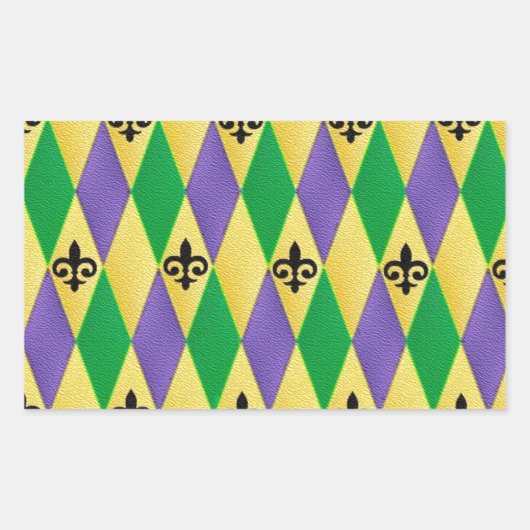Sticker Rectangulaire Mardi Gras Arlequin Fleur De Lis (Devant)