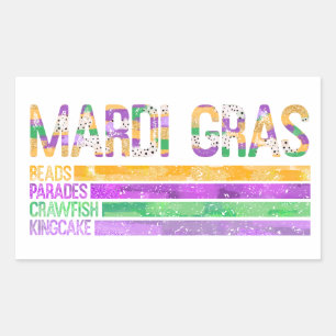 Sticker Rectangulaire Mardi Gras Perles Parades Crawfish King Cake