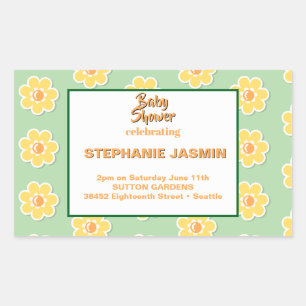 Sticker Rectangulaire Marguerites de printemps sur vert sauge pastel