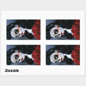 Sticker Rectangulaire Maria Crâne sucre Roses rouges (Feuille)